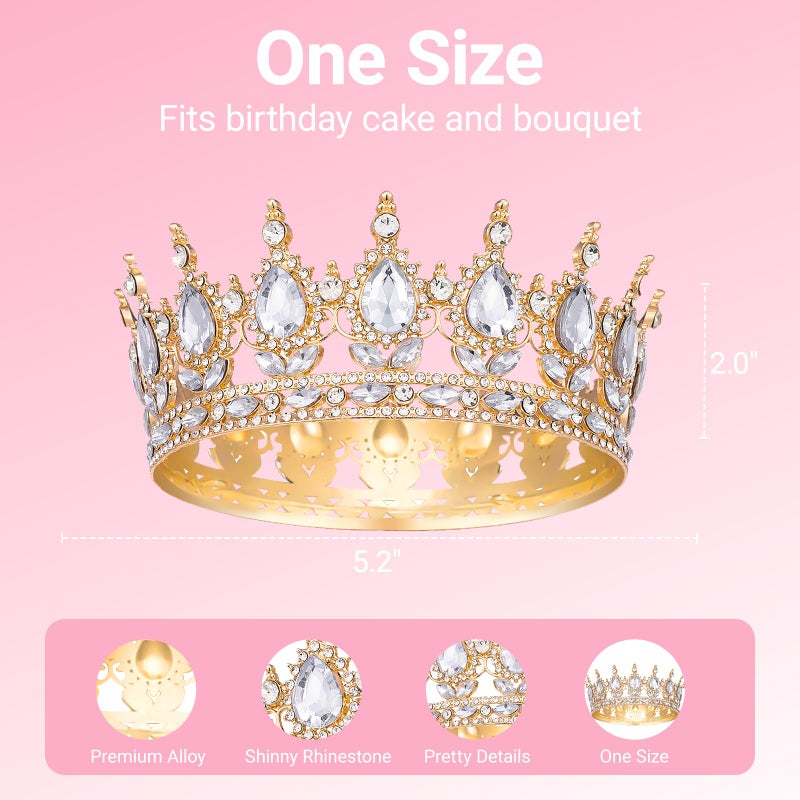 Papoopy Crown for Women, Queen Crown Tiara for Birthday Wedding Party Decorations Golden - Image 2