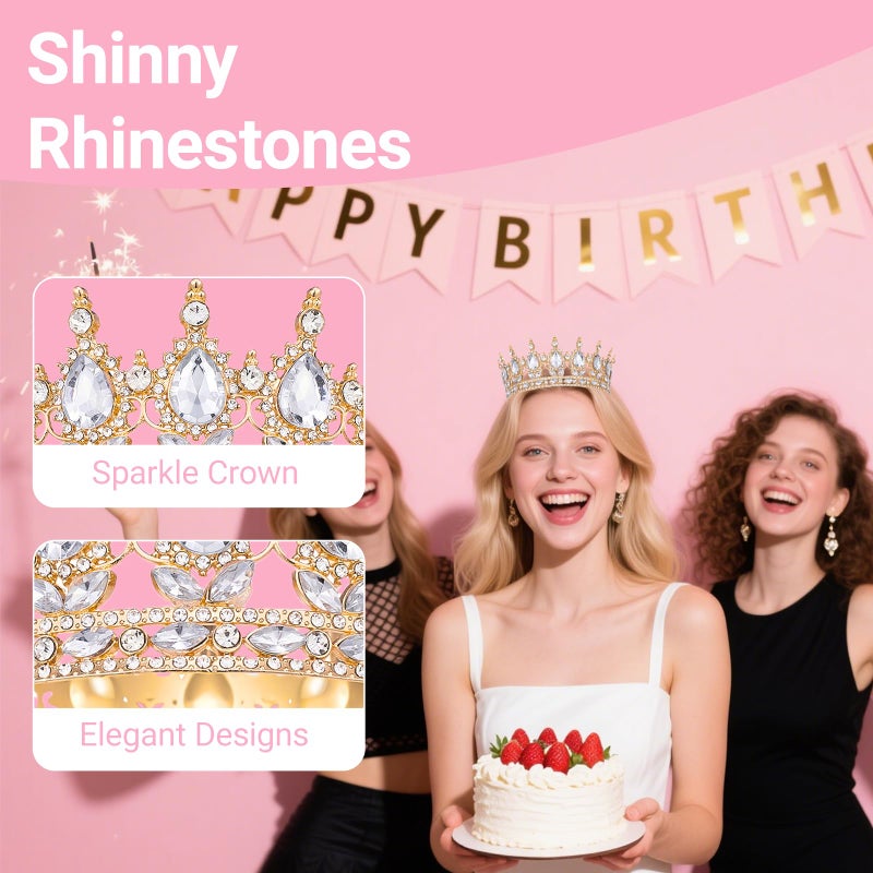 Papoopy Crown for Women, Queen Crown Tiara for Birthday Wedding Party Decorations Golden - Image 5