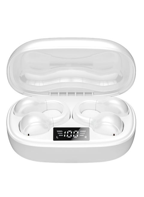 wireless ear clip sports headphones, bluetooth earphones, earphones  noise reduction, HD stereo, LED display, IPX7 waterproof earphones, clip-on bluetooth earbuds for iPhone Android (white)