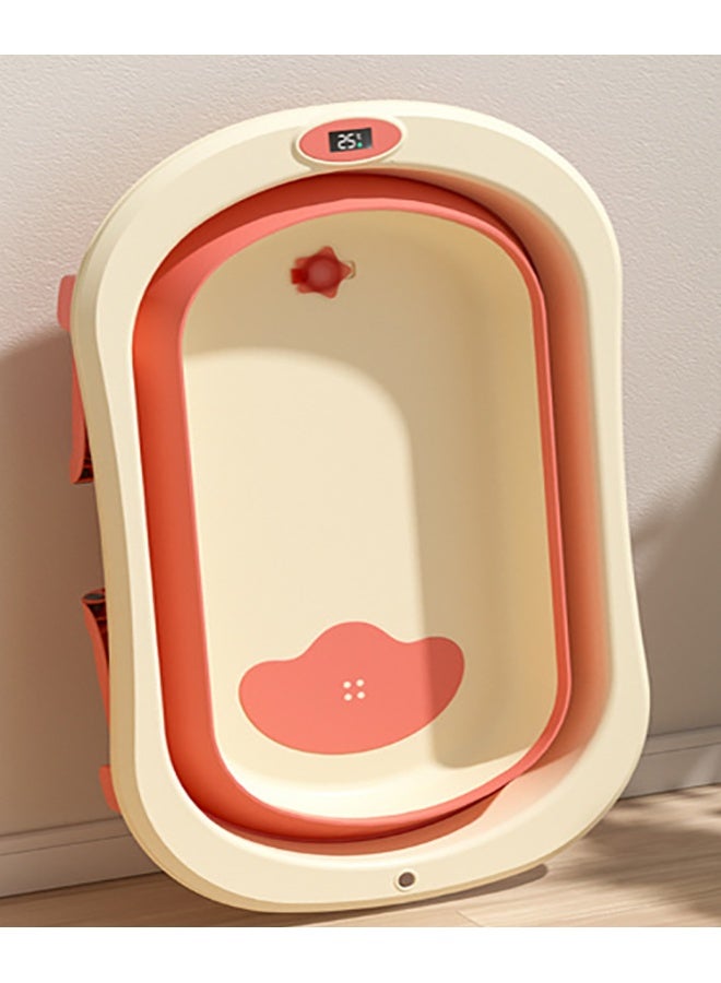 Fab N Funky Baby Foldable Bathtub, Built-in Thermometer, Spacious Tub, Sturdy Legs, 0 Month To 3 Years, 80 x 50 x 24 cm - White And Pink - Image 1
