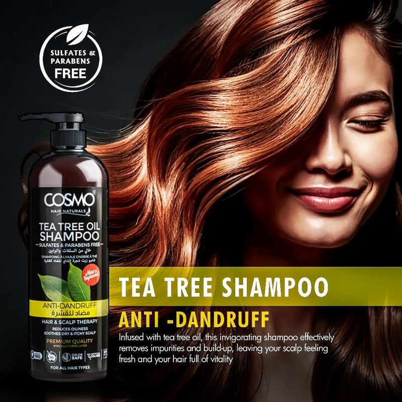 COSMO Hair Naturals Tea Tree All Hair Shampoo 1000ml, Anti Dandruff, Reduce Hair Fall, Hair & Scalp Therapy - Image 2