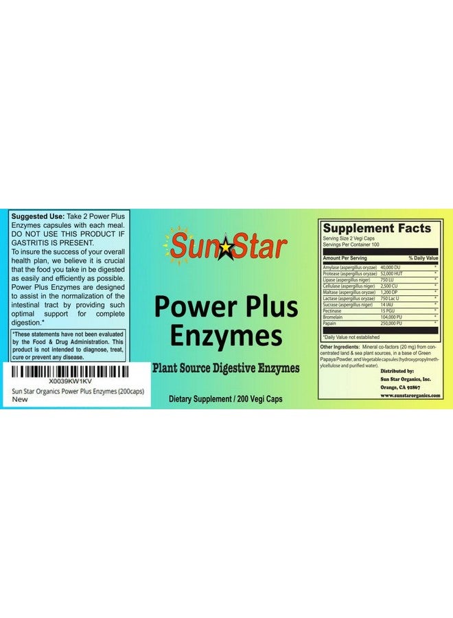 Sun Star Organics Power Plus Enzymes (200caps) - Image 1