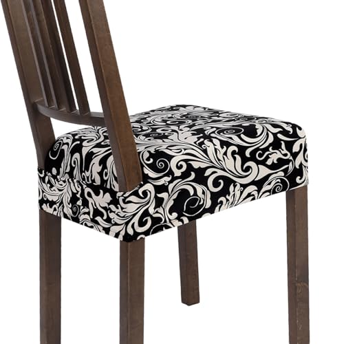SearchI Dining Chair Seat Covers Set of 6 Stretch Removable Chair Covers for Dining Chairs Kitchen Chair Covers ProtectorBlack Flower - Image 1