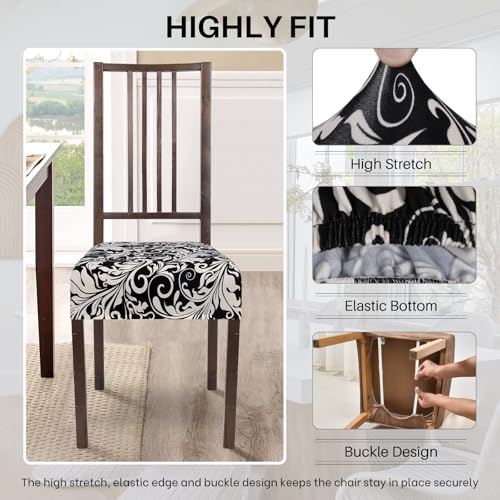 SearchI Dining Chair Seat Covers Set of 6 Stretch Removable Chair Covers for Dining Chairs Kitchen Chair Covers ProtectorBlack Flower - Image 3
