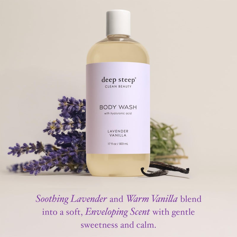 Deep Steep Body Wash, Lavender Vanilla, 17 oz â€“ Hydrating Shower Gel with Hyaluronic Acid, Shea Butter, Aloe Vera & Argan Oil â€“ Vegan, Clean Beauty, Clean & Refreshed Skin - Image 4