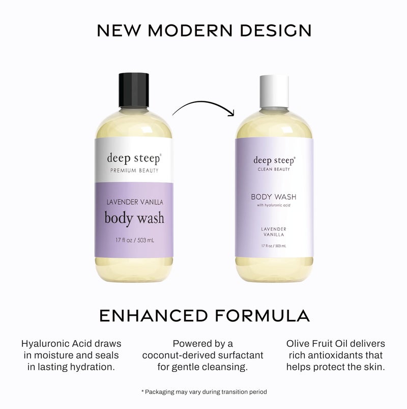 Deep Steep Body Wash, Lavender Vanilla, 17 oz â€“ Hydrating Shower Gel with Hyaluronic Acid, Shea Butter, Aloe Vera & Argan Oil â€“ Vegan, Clean Beauty, Clean & Refreshed Skin - Image 3