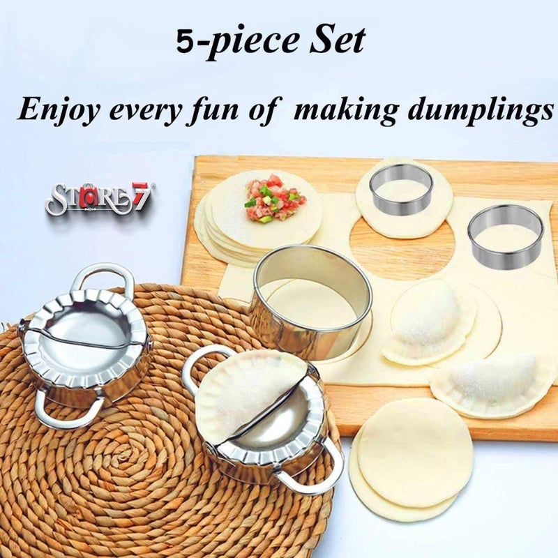 CONNECTWIDE CONNECTWIDE 5Pieces Stainless Steel Dumplings Maker 2 Pieces Dumpling Molds 3 Pieces Dumpling Skin Cutter Pie Ravioli Empanadas Press Mold Kitchen Accessories  - Image 2