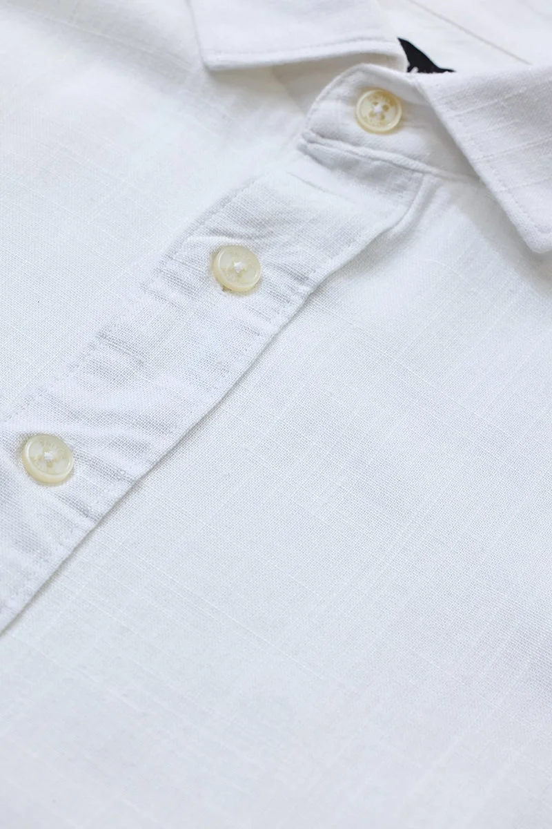 SNITCH White Solid Long Sleeve Slim Fit Shirt