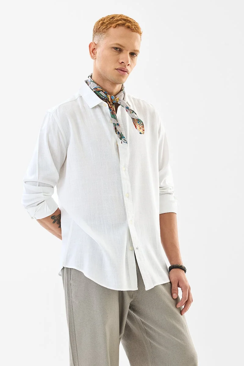 SNITCH White Solid Long Sleeve Slim Fit Shirt