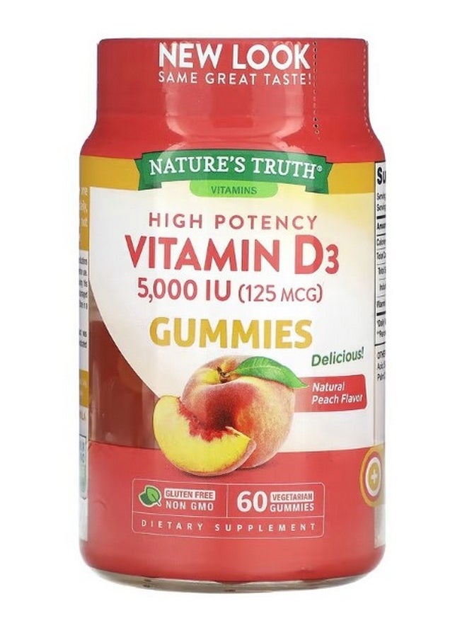 Nature's Truth Vitamin D3 High Potency Natural Peach 5000 IU 125 mcg 60 Vegetarian Gummies  - Image 1