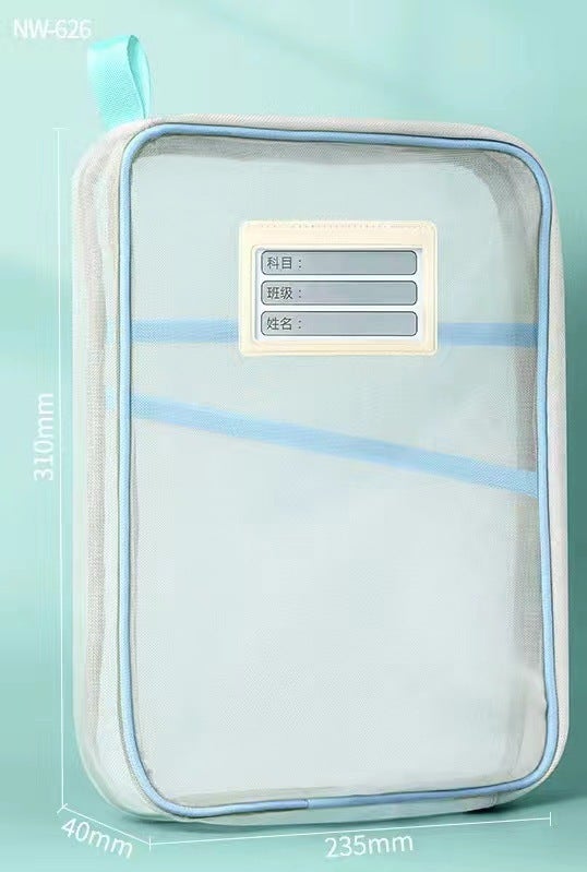 L-Shape A4 Subject File Bag Mesh Transparent blue]