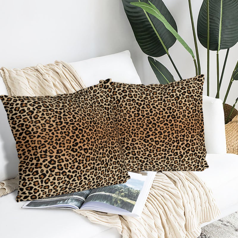 Qwalnely 2 Sets Leopard Print Decorative Throw Pillow Covers, 18x18 Inch for Living Room Couch Bed Sofa, Cheetah Print Home Decor, Soft Cushion Case - Image 4