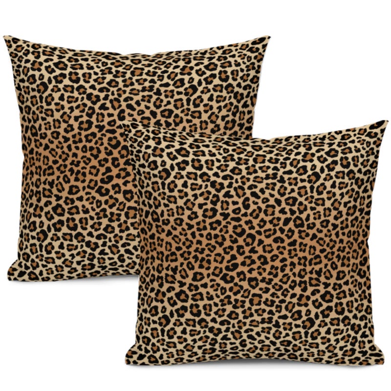Qwalnely 2 Sets Leopard Print Decorative Throw Pillow Covers, 18x18 Inch for Living Room Couch Bed Sofa, Cheetah Print Home Decor, Soft Cushion Case - Image 1