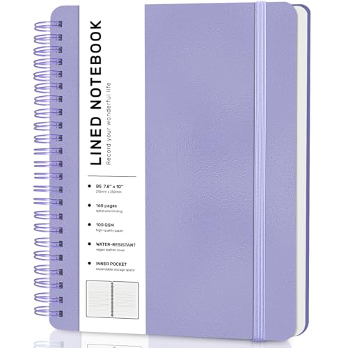 ABERLLS Lined Spiral Journal Notebook with 160 Pages, 7.8×10in, B5 Spiral Notebook, Journaling Notebooks for Work, School, Women, Men, College Ruled Spiral Notebook, Hardcover Leather Journals, Purple - Image 1