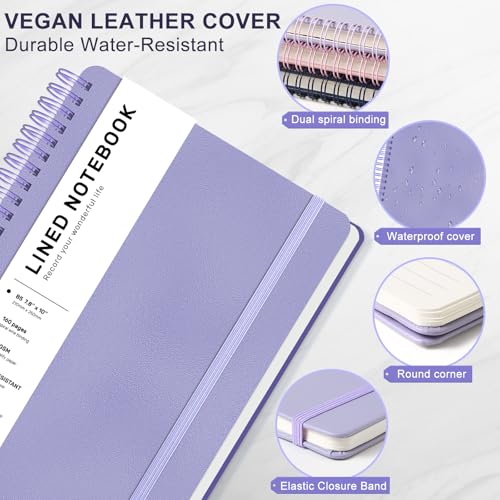 ABERLLS Lined Spiral Journal Notebook with 160 Pages, 7.8×10in, B5 Spiral Notebook, Journaling Notebooks for Work, School, Women, Men, College Ruled Spiral Notebook, Hardcover Leather Journals, Purple - Image 4