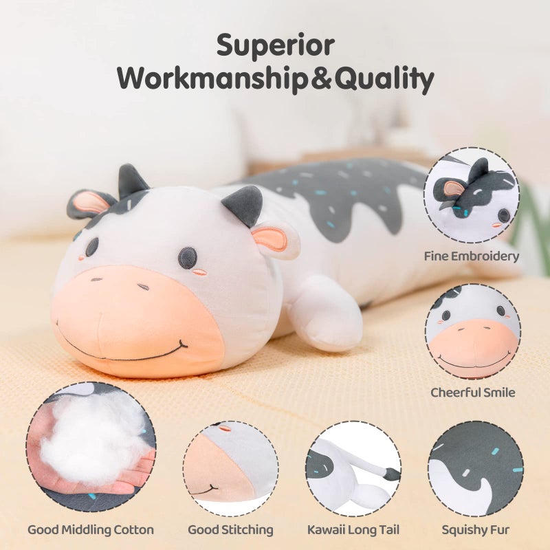 mewaii البقرة أفخم وسادة الجسم 25 "" kawaii حليب البقر الحيوانات المحشوة اسفنجي لطيف طويل Plushies احتضان وسادة للأطفال هدايا عيد ميلاد للنساء الفتيات والذكور - Image 4