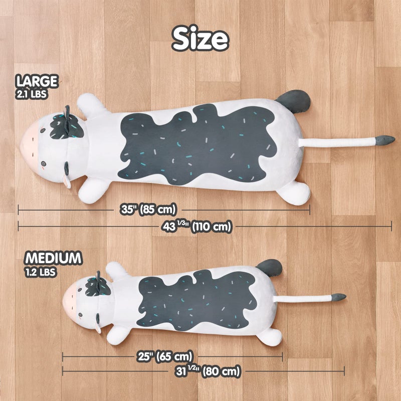 mewaii البقرة أفخم وسادة الجسم 25 "" kawaii حليب البقر الحيوانات المحشوة اسفنجي لطيف طويل Plushies احتضان وسادة للأطفال هدايا عيد ميلاد للنساء الفتيات والذكور - Image 3