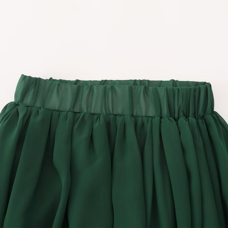 Noomelfish Noomlfish Kids Chiffon Pleated Long Skirts Boho Maxi Party Flower Girl Dress, Dark Green, Size 9-10 Years - Image 3