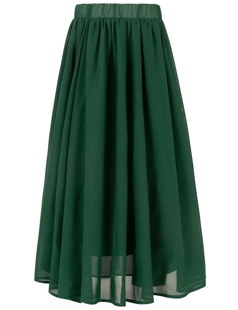 Noomelfish Noomlfish Kids Chiffon Pleated Long Skirts Boho Maxi Party Flower Girl Dress, Dark Green, Size 9-10 Years - Image 2
