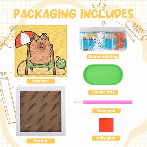 PATPAT® DIY Diamond Painting Art Kit for Kids 7 inches Cute Capybara Diamond Painting Art with Wooden Frame DIY Craft Gift for Kids - Image 3