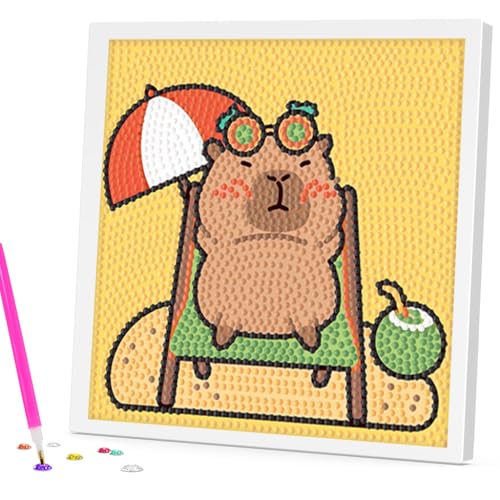 PATPAT® DIY Diamond Painting Art Kit for Kids 7 inches Cute Capybara Diamond Painting Art with Wooden Frame DIY Craft Gift for Kids - Image 1