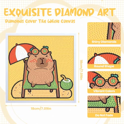 PATPAT® DIY Diamond Painting Art Kit for Kids 7 inches Cute Capybara Diamond Painting Art with Wooden Frame DIY Craft Gift for Kids - Image 2