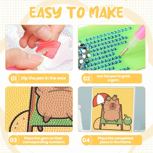 PATPAT® DIY Diamond Painting Art Kit for Kids 7 inches Cute Capybara Diamond Painting Art with Wooden Frame DIY Craft Gift for Kids - Image 4