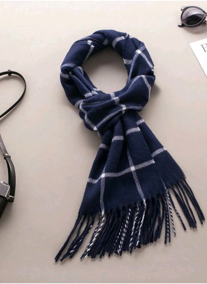 Shein 1pc Unisex Line Plaid Faux Cashmere Neck Warmer, Autumn/Winter Outdoor Decoration Scarf  - Image 1