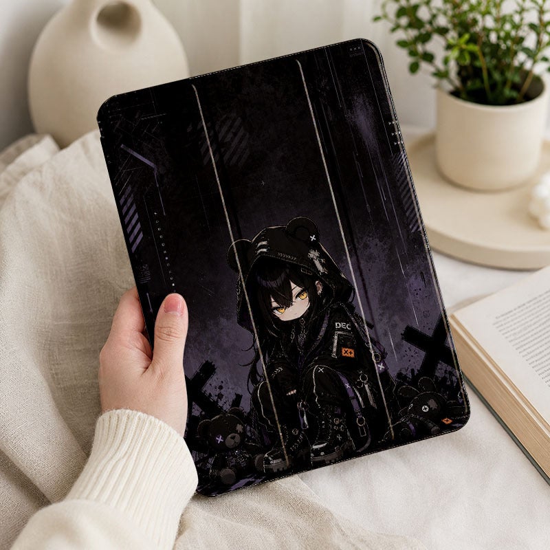 Tablet Case for Samsung Galaxy Tab, Dark Streetwear Bear Hoodie Character, Galaxy Tab Case for S6 S7 S8 S9 S10 Lite FE Plus A8 A9+ A11+, Suitable for 10.4 10.5 11 12.4 inch Clear Shockproof Protective with Stand - Image 4