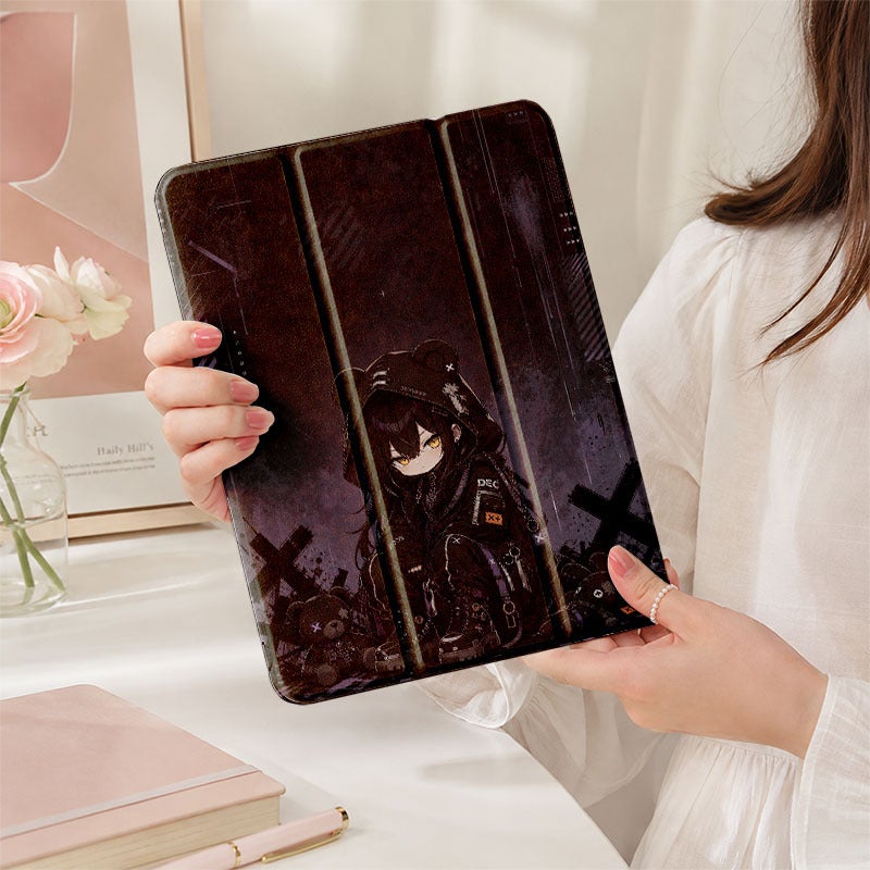 Tablet Case for Samsung Galaxy Tab, Dark Streetwear Bear Hoodie Character, Galaxy Tab Case for S6 S7 S8 S9 S10 Lite FE Plus A8 A9+ A11+, Suitable for 10.4 10.5 11 12.4 inch Clear Shockproof Protective with Stand - Image 1