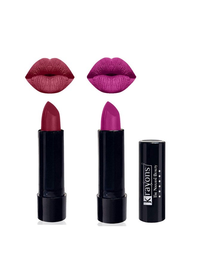 Krayons Cute Pop Matte Lipstick, Waterproof, Longlasting, Shocking Pink, French Rose, 3.5gm Each (Pack of 2) - Image 1