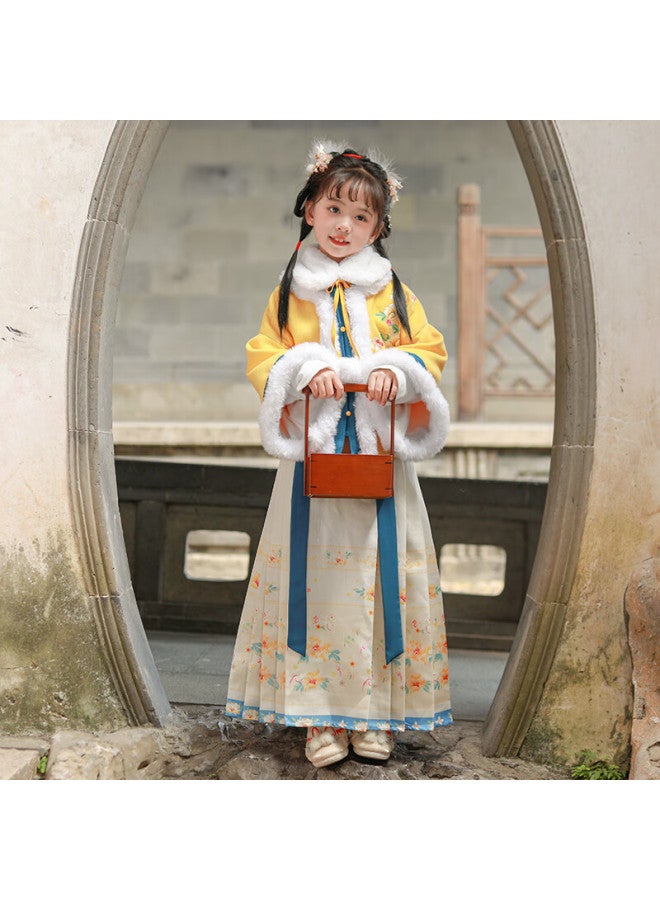 Anneyol Anneyol Children's Hanfu New Year's Costume Girls Ming Dynasty Horse Face Skirt Thickened Ancient Chinese Style Tang Costume Yellow 120  - Image 5