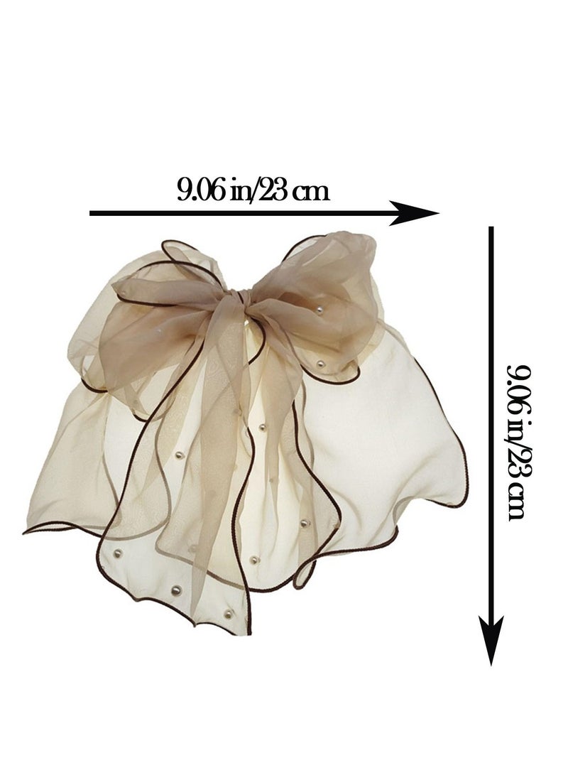 إسكدنيا مشابك شعر على شكل فيونكة لؤلؤية مكونة من قطعتين، ربطات شعر كبيرة للنساء، إكسسوارات شعر جمالية على شكل فيونكة معدنية (أسود + بيج) - Image 2