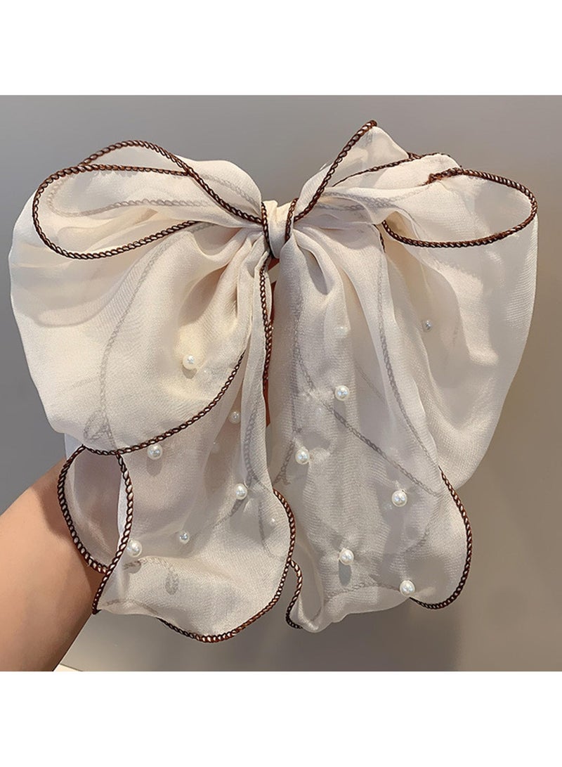 إسكدنيا مشابك شعر على شكل فيونكة لؤلؤية مكونة من قطعتين، ربطات شعر كبيرة للنساء، إكسسوارات شعر جمالية على شكل فيونكة معدنية (أسود + بيج) - Image 5