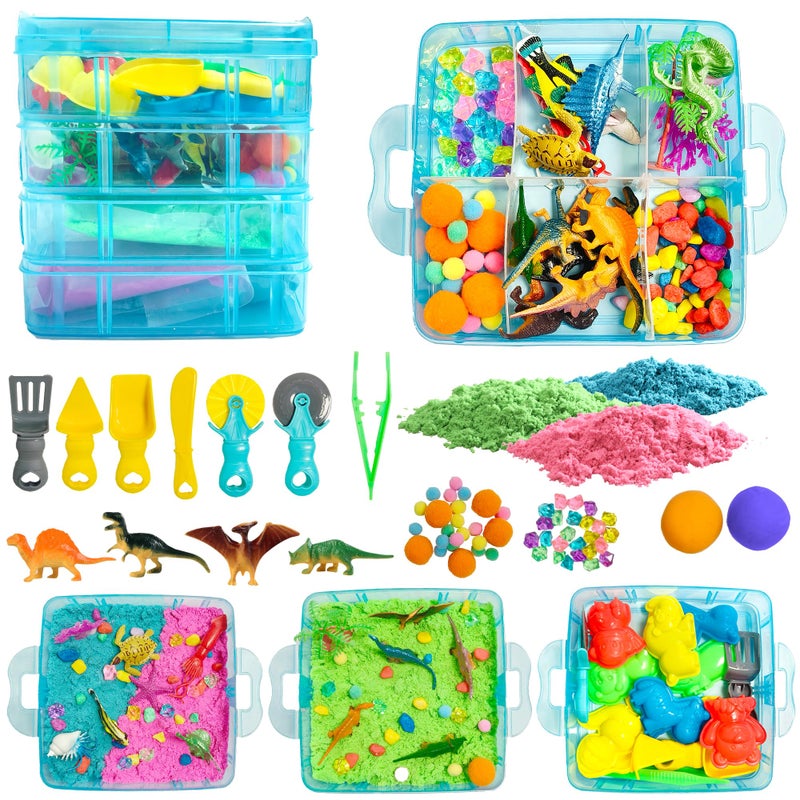 AGENTLAN Dino & Ocean Sensory bin, Dino & Ocean Sensory Toys with Play Sand for Toddlers Boys and Girls,Kids Toys Gift Sand Box for Age 3 4 5 6 7 8 - Image 1