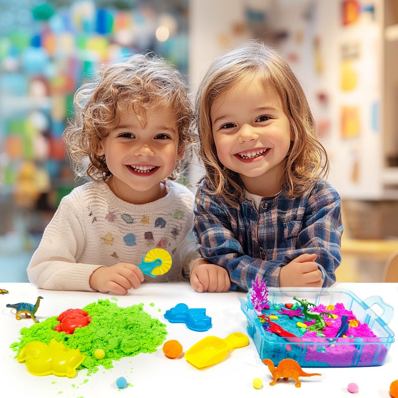 AGENTLAN Dino & Ocean Sensory bin, Dino & Ocean Sensory Toys with Play Sand for Toddlers Boys and Girls,Kids Toys Gift Sand Box for Age 3 4 5 6 7 8 - Image 4