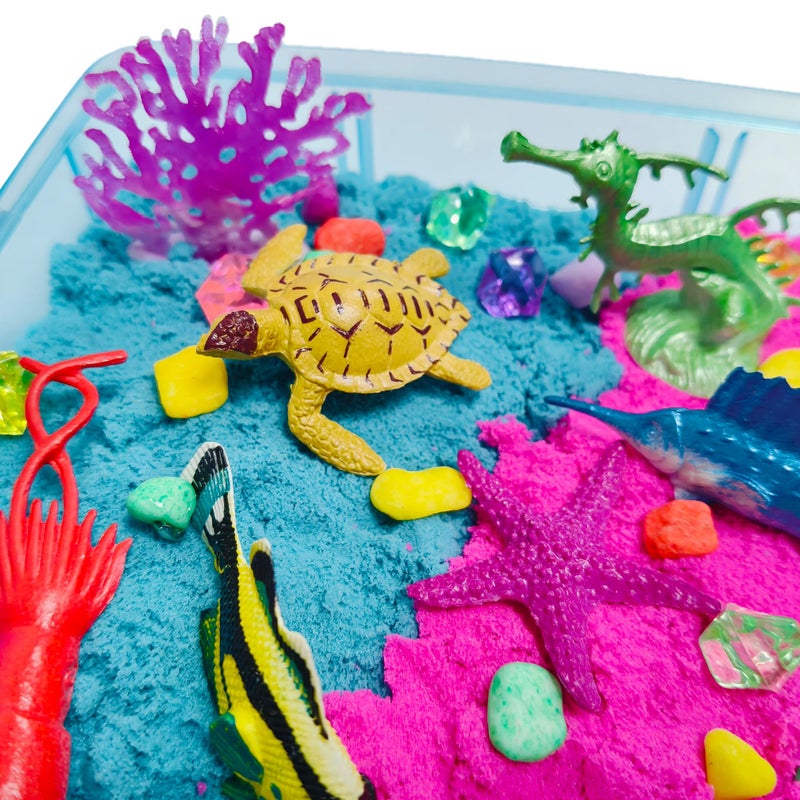 AGENTLAN Dino & Ocean Sensory bin, Dino & Ocean Sensory Toys with Play Sand for Toddlers Boys and Girls,Kids Toys Gift Sand Box for Age 3 4 5 6 7 8 - Image 3