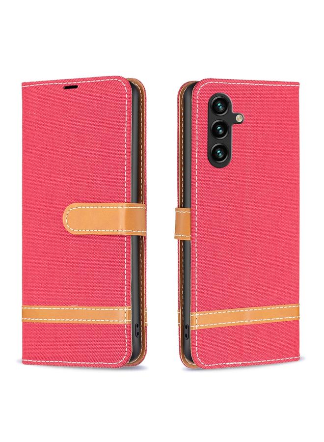 S-TOP Case For Samsung Galaxy A55 Color Block Denim Texture Leather Phone Case - Image 1