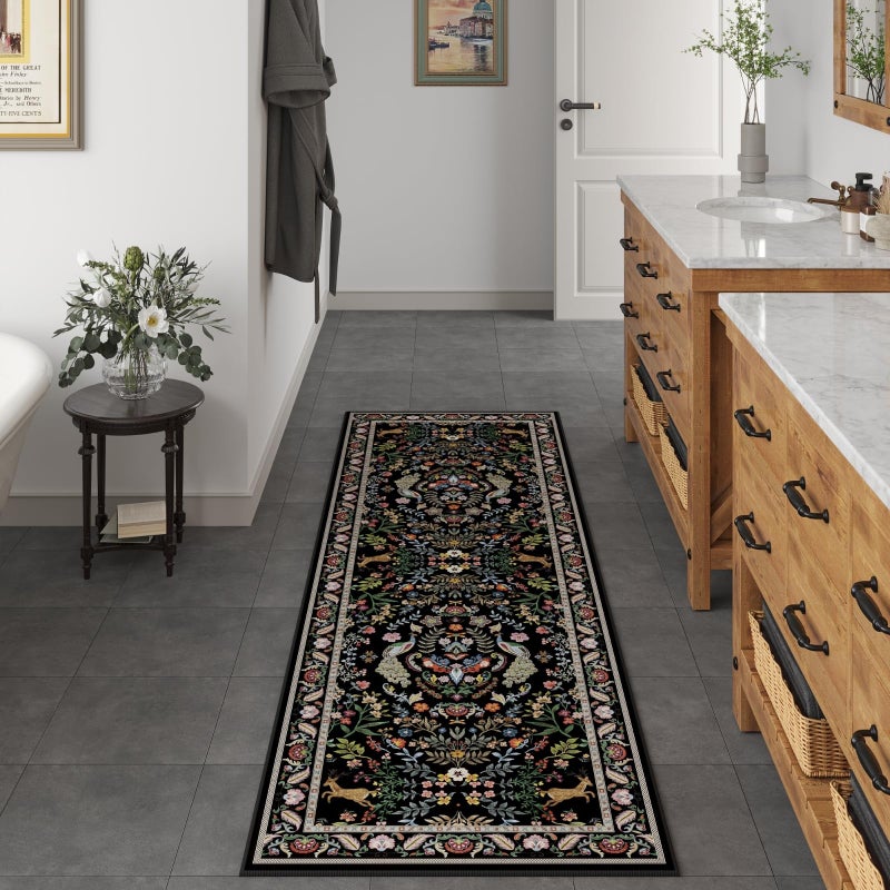 Rugcomf Runner Rug Washable Kitchen Runner 2'x6' Rug Floral Non-Slip for Entryway Indoor Soft Carpet for Hallways, Kitchen, Laundry, Bedroom, Bathroom (Vibrant Black) - Image 4
