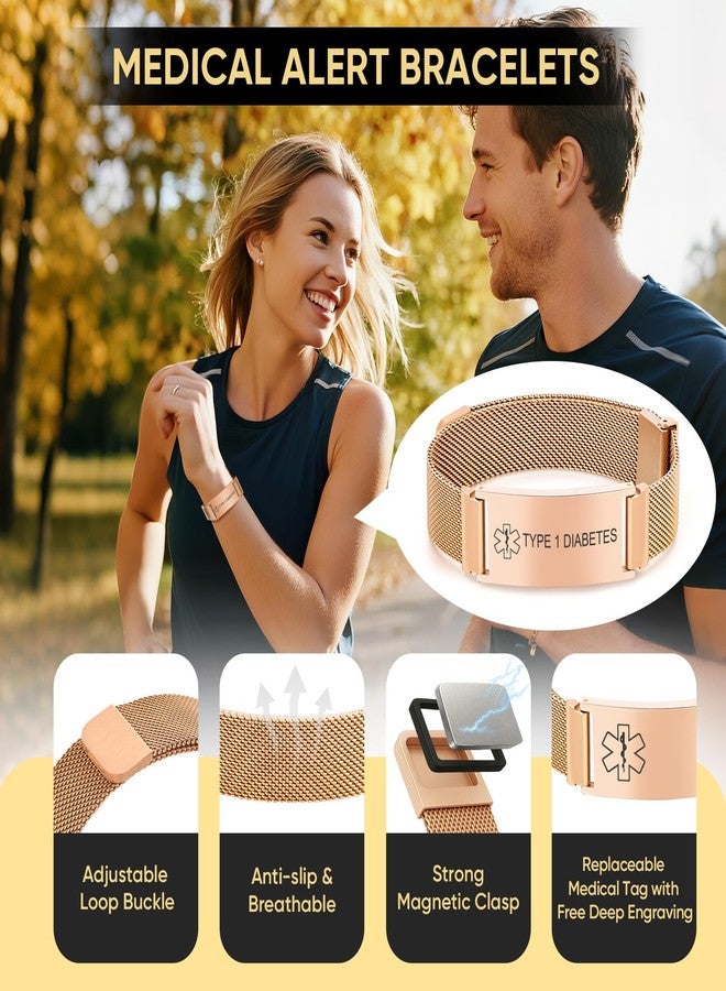 VNOX Type 1 Diabetes Bracelet for Men Women, Adjustable Stainless Steel Customizable Mesh Emergency Survival Medic Bracelets Wristband Loop Band - Image 2