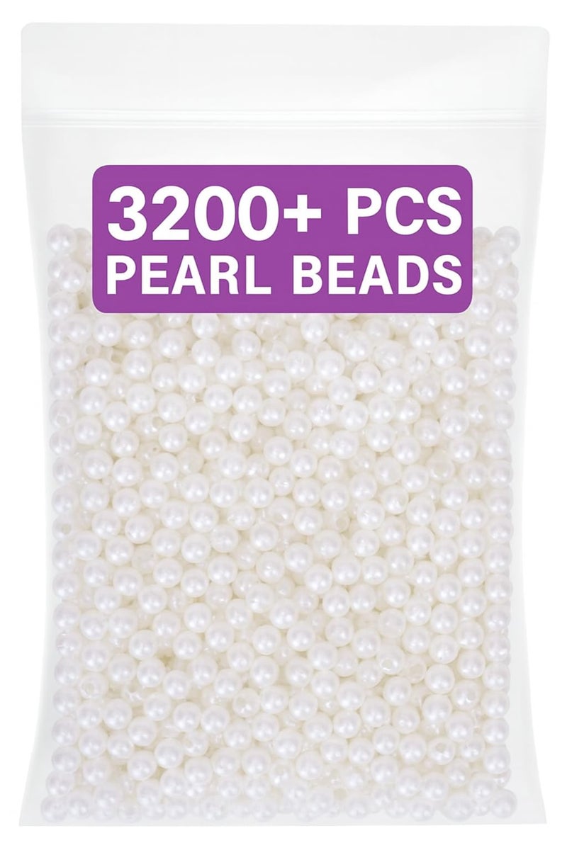 Ambitieux 4mm Pearl Beads for Jewelry Making (3200+ Pcs) | White Glossy Beads for Craft, Bracelet, Decoration & DIY Projects | Premium Finish Beads for Art & Sewing - Image 2