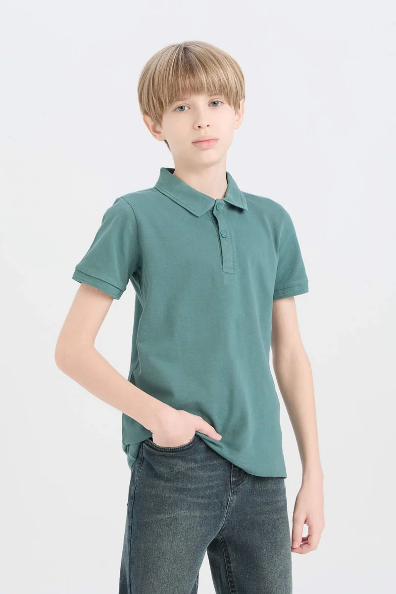 ديفاكتو Boy Basic Pique Short Sleeve Polo T-Shirt