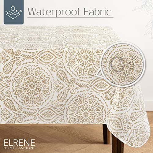 Elrene Home Fashions Savannah Boho Paisley Water and StainResistant Vinyl Tablecloth with Flannel Backing 60 Inches X 120 Inches Rectangle Taupe - Image 3