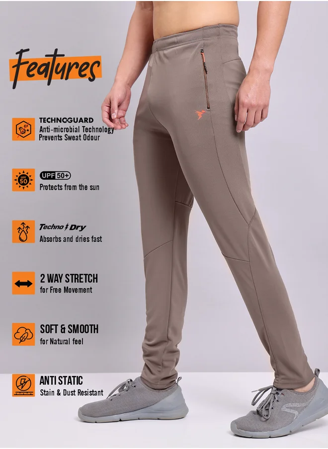Technosport Men Brown Solid Elasticated Waistband Track Pants