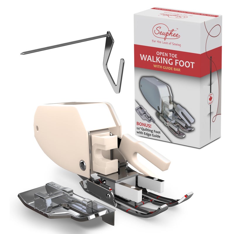 Sewphee 2024 Upgraded Open Toe Walking Foot W/Guide Plus Bonus 1/4" Quilting Foot - Fits Brother, Singer Sewing Machines - Image 1