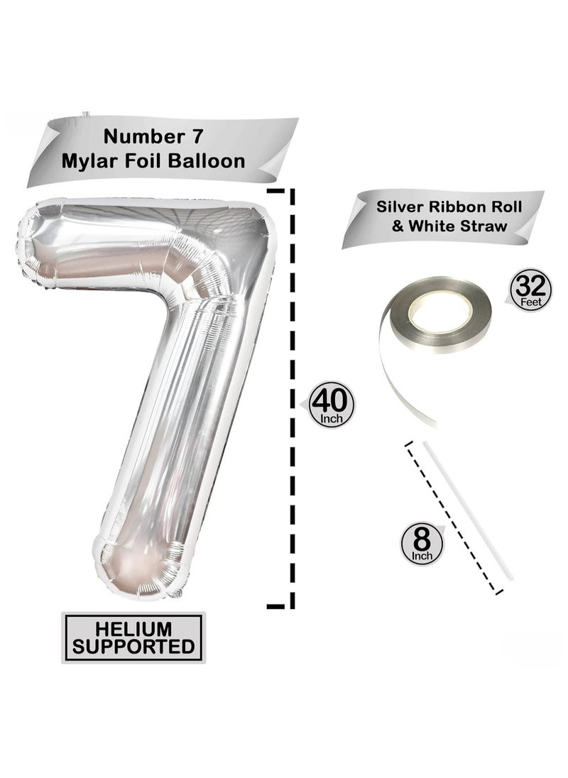 KATCHON Silver Number 7 Balloon for 7th Birthday Decorations  - Image 2