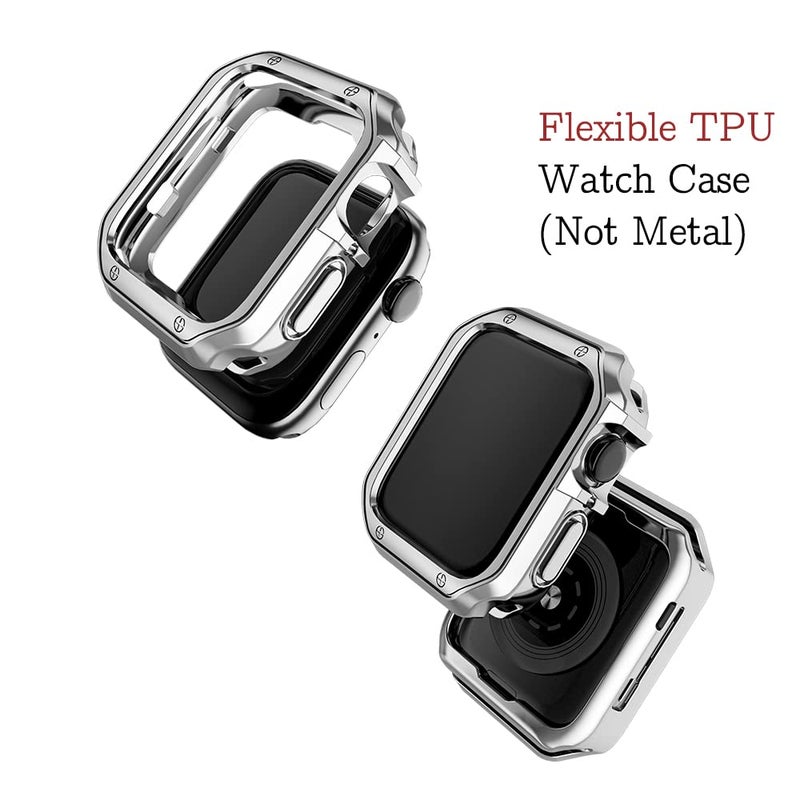 MRYUESG Compatible with Apple Watch Band and Case, Stainless Steel Metal Chain with Soft TPU Cover, Smart-Watch Link Bracelet Strap, Wrist-Band for i-Watch Series 9 8 7 6 5 4 3 2 1 SE, 45mm 44mm 42mm, Silver - Image 5