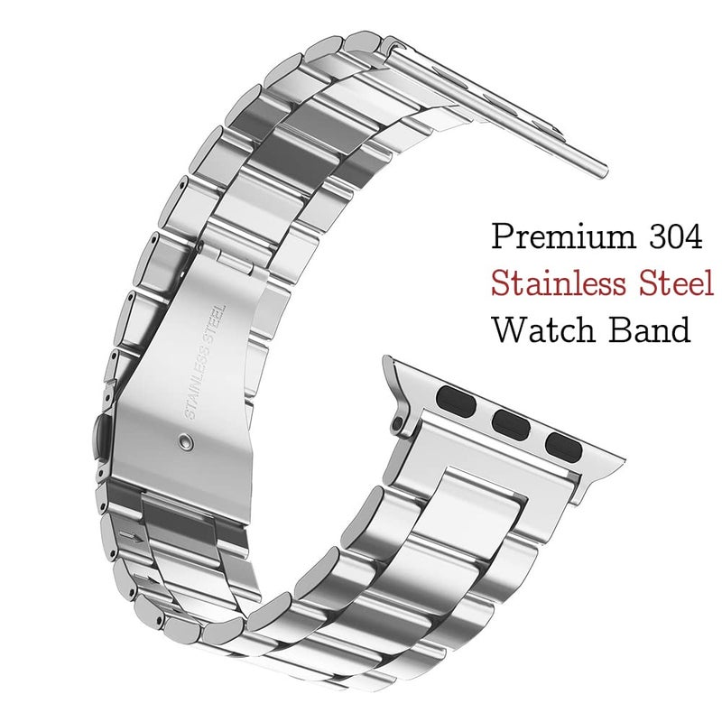 MRYUESG Compatible with Apple Watch Band and Case, Stainless Steel Metal Chain with Soft TPU Cover, Smart-Watch Link Bracelet Strap, Wrist-Band for i-Watch Series 9 8 7 6 5 4 3 2 1 SE, 45mm 44mm 42mm, Silver - Image 4