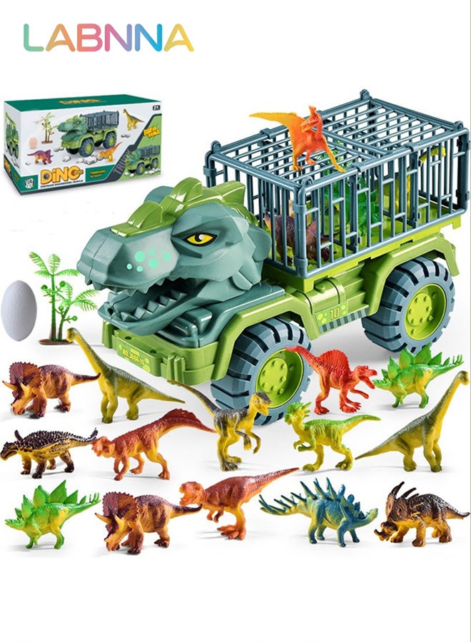 LABNNA Dinosaur Cars Truck Toys for Kids with 15 Dinosaur Figures, 1 Tree 1 Egg, Jurassic Play Set for Boys and Girls Birthday Gift,Dinosaur Transport Car Carrier Truck Toddler Toy - Image 1