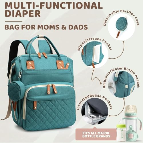 houscly Diaper Bag Backpack for Girls Boys: Green Toddler Diaper Bag with Changing Pad Baby Backpack Diaper Bag for Mon Dad Newborn Mochila Pañaleras Bebe Niña Niño Baby Registry Search Essentials Must Haves - Image 2